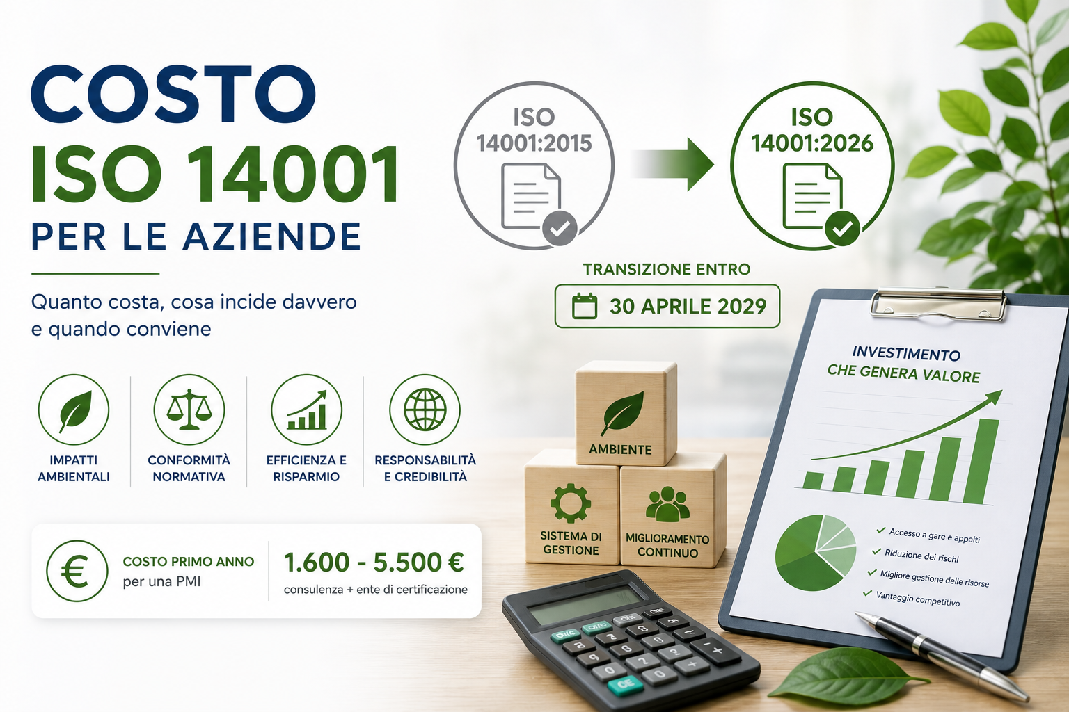Quanto costa la certificazione ISO 14001 per una PMI? Costi reali 2026